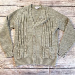 Vintage Cable Knit V‑Neck Cardigan Sweater - XL